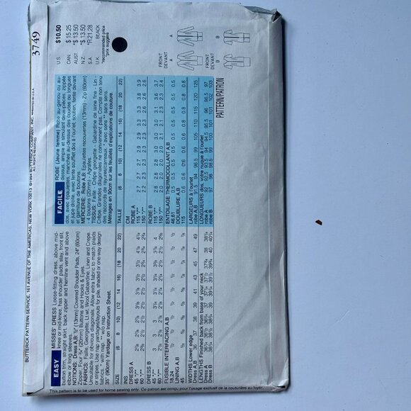 Butterick Pattern 3749 - Picture 2 of 2